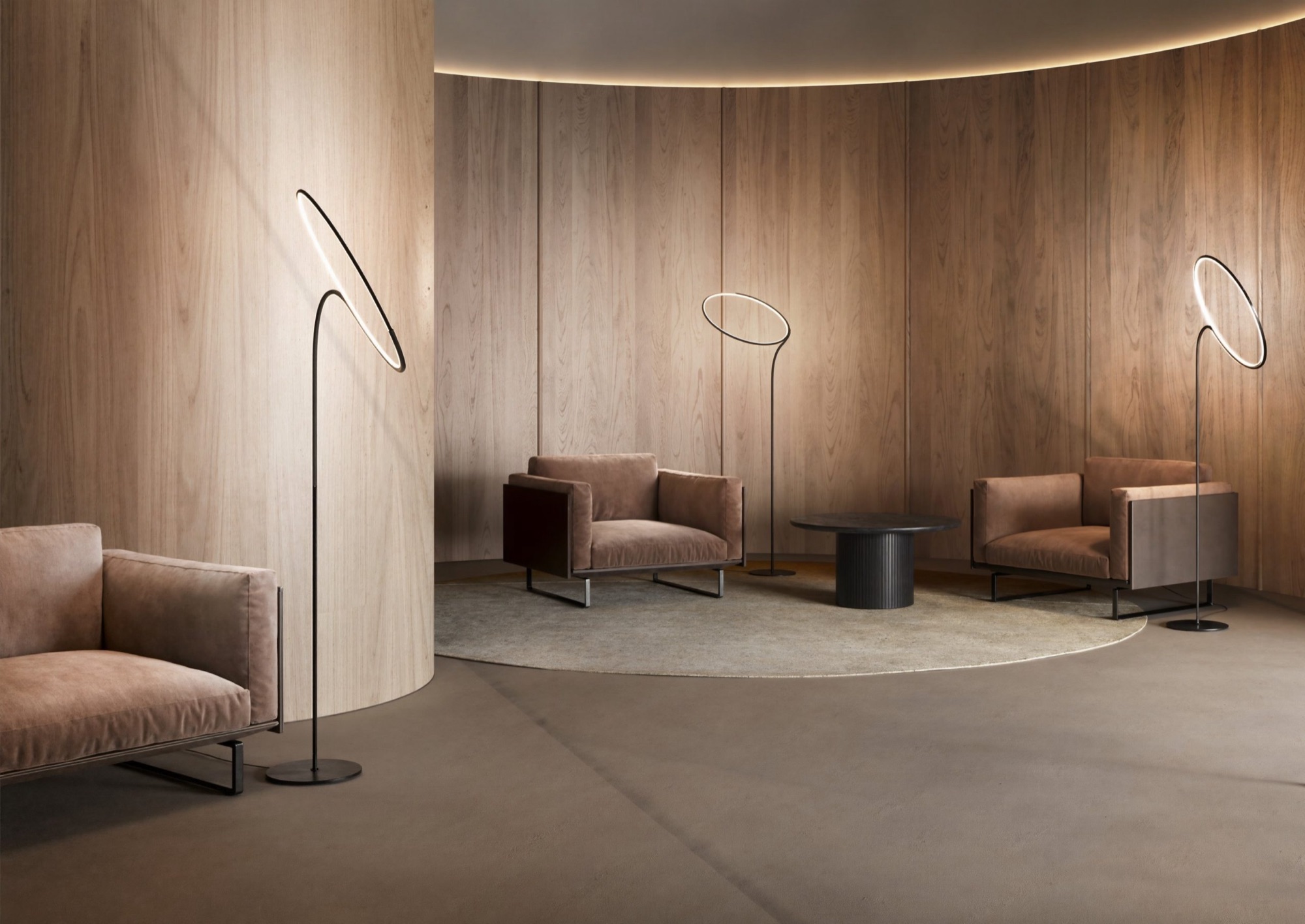 Poise floor lamp in a living room, wide view